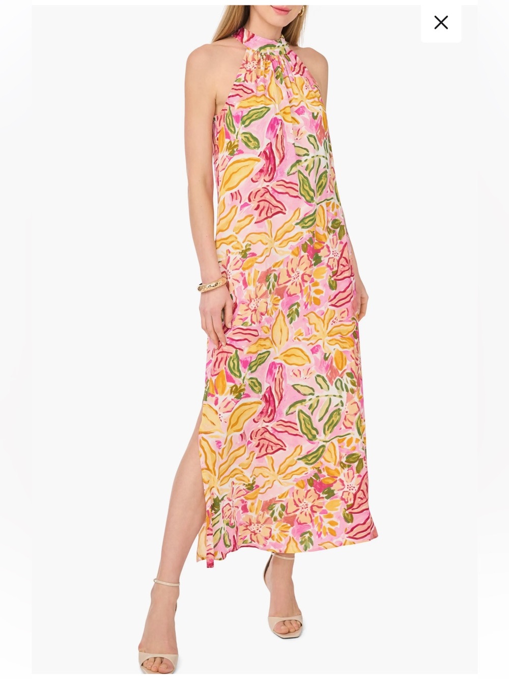 Vince Camuto Floral Challis Maxi Wedding Guest Flowy Dress Halter Tie XS - Picture 7 of 11
